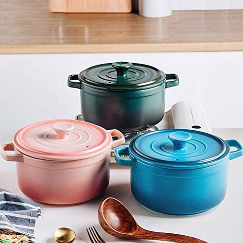 JY&WIN Cazuela de cerámica, Cazuela de cerámica, Cocotte pequeña de gres, Cazuela Redonda con Tapa, Olla Lenta, Horno holandés, Olla Resistente al Calor Olla de Barro para Sopa Verde 0,6 l