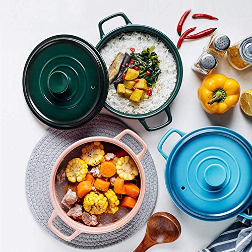 JY&WIN Cazuela de cerámica, Cazuela de cerámica, Cocotte pequeña de gres, Cazuela Redonda con Tapa, Olla Lenta, Horno holandés, Olla Resistente al Calor Olla de Barro para Sopa Verde 0,6 l