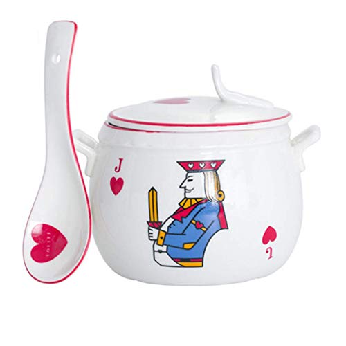 JY&WIN Cuenco de Sopa de Vapor Premium, cazuela de cerámica con Cara de póker, Cuenco de Fideos rápido para el Dormitorio de la Oficina en casa, Apto para lavavajillas, Apto para microondas, Mini o