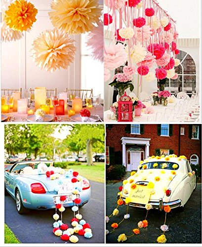 JZK 10 Flores de papel pompones 25 cm decoraciones pom pom, pon pon, pom pon, pompom, ponpon, pompon para cumpleaños boda fiesta comunión bautismo graduado de nacimiento de halloween navidad, amarillo