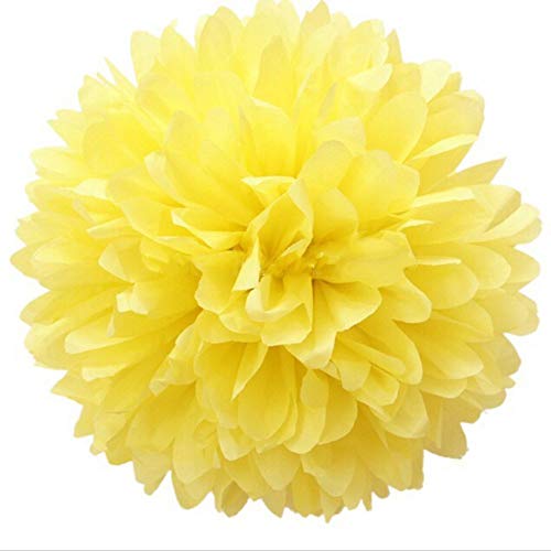 JZK 10 Flores de papel pompones 25 cm decoraciones pom pom, pon pon, pom pon, pompom, ponpon, pompon para cumpleaños boda fiesta comunión bautismo graduado de nacimiento de halloween navidad, amarillo