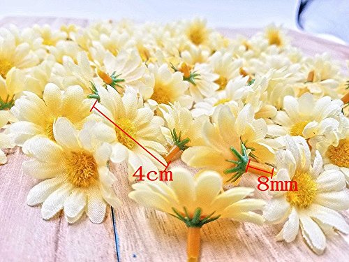 JZK 100 x Amarillo Margaritas Artificiales Gerbera Margaritas Flores Cabezas para Manualidades Boda Navidad Decoracion Fiesta Mesa Confeti Tela Flores