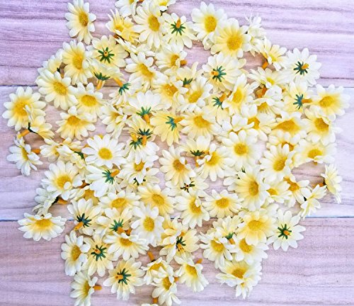 JZK 100 x Amarillo Margaritas Artificiales Gerbera Margaritas Flores Cabezas para Manualidades Boda Navidad Decoracion Fiesta Mesa Confeti Tela Flores