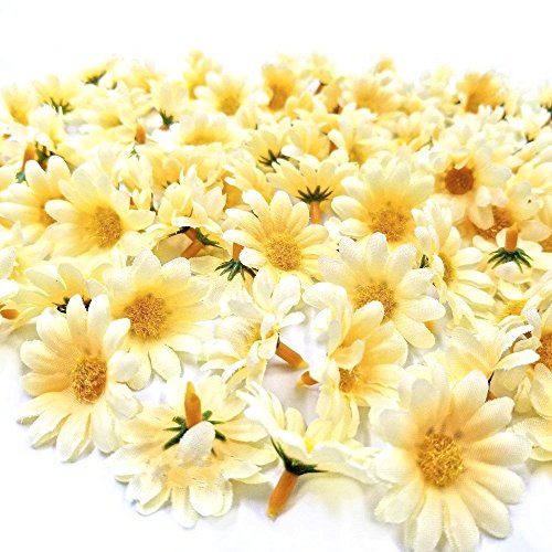 JZK 100 x Amarillo Margaritas Artificiales Gerbera Margaritas Flores Cabezas para Manualidades Boda Navidad Decoracion Fiesta Mesa Confeti Tela Flores