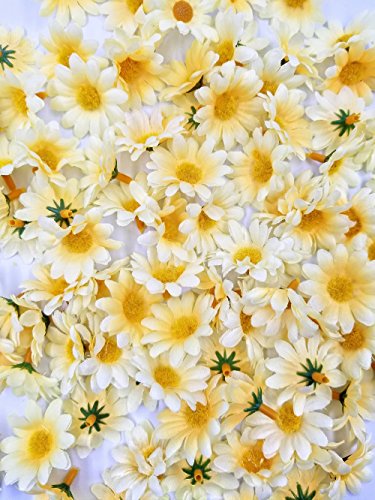 JZK 100 x Amarillo Margaritas Artificiales Gerbera Margaritas Flores Cabezas para Manualidades Boda Navidad Decoracion Fiesta Mesa Confeti Tela Flores