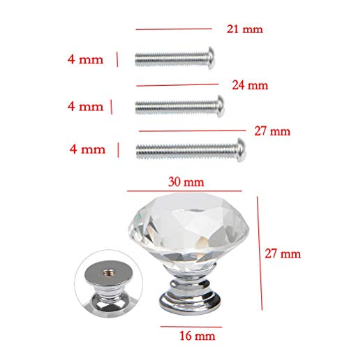 JZK 16 x Pomo de cristal 30 mm perilla de puerta de forma de diamante cajón tirador para aabinete cajón armario empotrado decoración de hogar