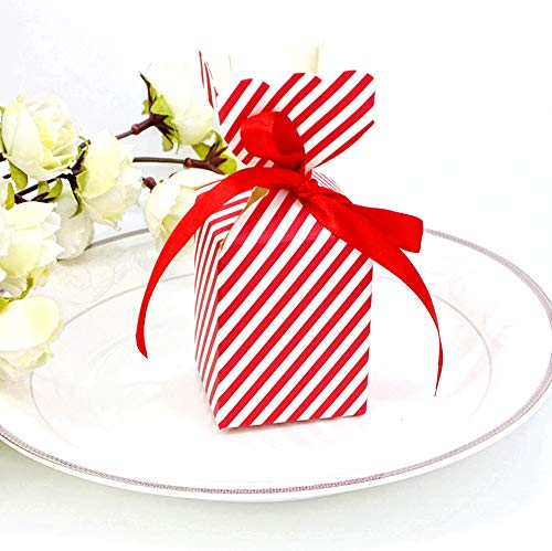 JZK 50 x Blanco rojo rayas caja favor cajitas regalos para boda detalle cumpleaños fiesta bautizo navidad para arroz bombones dulces caja