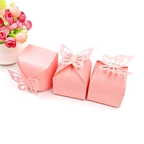 JZK 50 x Cajas de favor para el cumpleaños boda baby shower sagrada comunión fiesta graduación Navidad o varias ocasiones, ideal para dulces, chocolates, pequeños regalos y joyas (mariposa rosa perla)