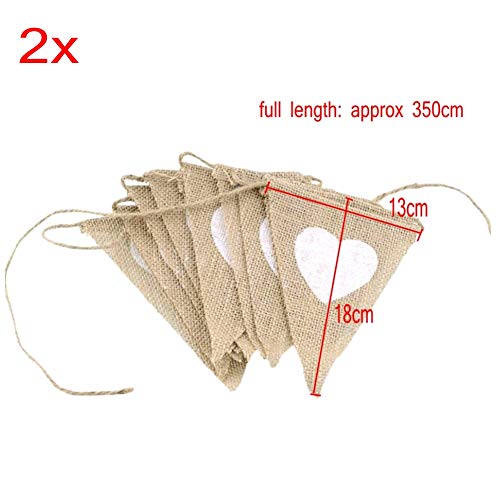 JZK Blanco Corazón banderines de Lino Vintage Bandera Guirnalda Bunting Bandera de triángulo de Yute Decoracion para Fiesta de Bodas o Photo Booth para fotografía rústica Boda