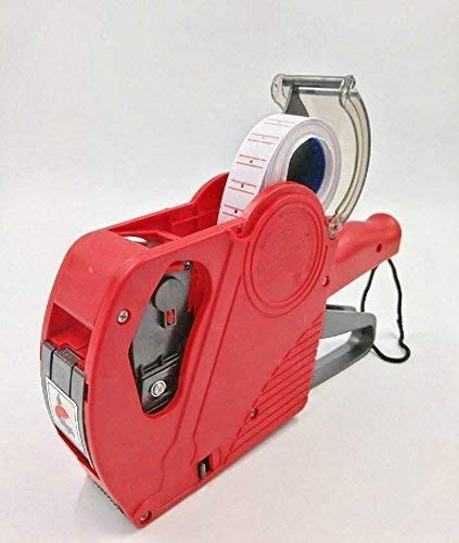 JZK® Etiquetadora pistola de precios 1 línea 8 caracteres precios al por menor kit de la pistola de etiquetas con 10 rollos de etiqueta y 2 cartuchos de tinta, rojo