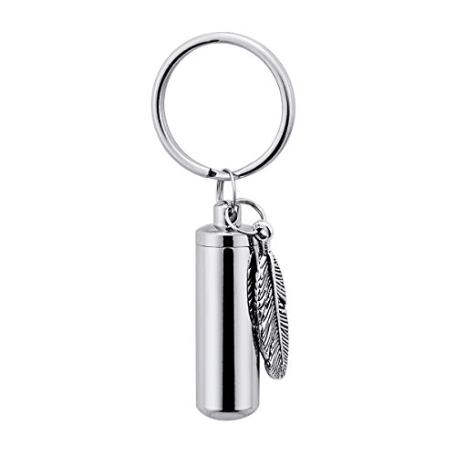 K-Y - Urna de cremación para perro, color negro, acero inoxidable, pluma, 3.8cmx1.1cm
