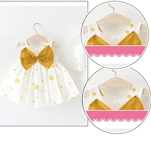K-youth Ropa Bebe Niña de 0 a 24 Meses, Casual Lindo Vestido de Niña Imprimiendo Arco Sin Mangas Ropa Bebé Recién Nacido Verano Vestidos de Princesa Niña Playa + Sombrero (Amarillo, 0-6 Meses)