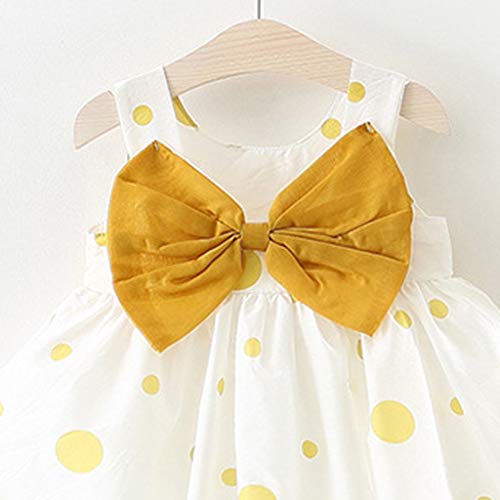 K-youth Ropa Bebe Niña de 0 a 24 Meses, Casual Lindo Vestido de Niña Imprimiendo Arco Sin Mangas Ropa Bebé Recién Nacido Verano Vestidos de Princesa Niña Playa + Sombrero (Amarillo, 0-6 Meses)