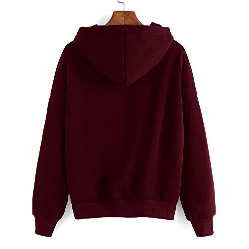 K-youth Sudadera con Capucha de Manga Larga con Estampado de Corazones para Mujer Deporte Sudaderas Mujer Tumblr Invierno Anchas (Vino Rojo, S)