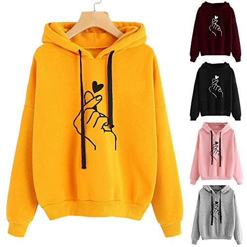 K-youth Sudadera con Capucha de Manga Larga con Estampado de Corazones para Mujer Deporte Sudaderas Mujer Tumblr Invierno Anchas (Vino Rojo, S)