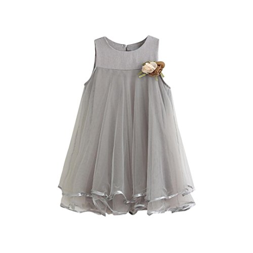 K-youth Vestido de niña, Vestido de Princesa Vestido de Fiesta de cumpleaños de la Boda del Desfile de la Muchacha de la Manera o Vestido de Dama de Honor (Gris, 4-5 años)