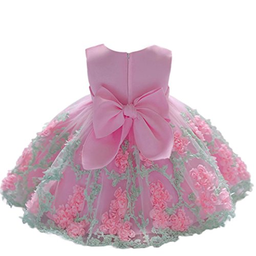 K-youth Vestido Niña Vestido de Encaje Sin Mangas Tutú Princesa Vestido Bebé Niña Verano Ropa Niña Vestido Bebe Niña Bautizo Boda Flores Fiesta Ceremonia Vestido de Princesa (Rosa, 0-6 Meses)