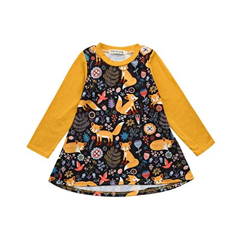 K-youth Vestidos Bebé Niña, Estampado de Zorro Manga Larga Vestido de Princesa Ropa Niña Party Dresses (Amarillo, 12-24 Meses)