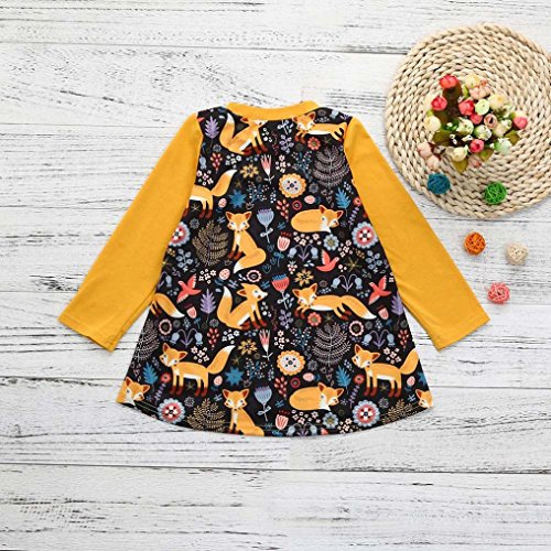 K-youth Vestidos Bebé Niña, Estampado de Zorro Manga Larga Vestido de Princesa Ropa Niña Party Dresses (Amarillo, 12-24 Meses)
