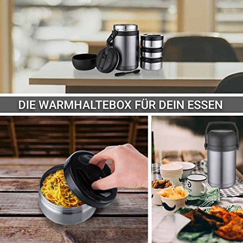 KAAVE Contenitore termico “bigJar” - 1800ml | Alta qualità | Termico per alimenti caldi - incl 3 scatole e cucchiaio | En acciaio inox, contenitore per neonati, in viaggio, campeggio | Senza BPA