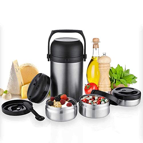 KAAVE Contenitore termico “bigJar” - 1800ml | Alta qualità | Termico per alimenti caldi - incl 3 scatole e cucchiaio | En acciaio inox, contenitore per neonati, in viaggio, campeggio | Senza BPA