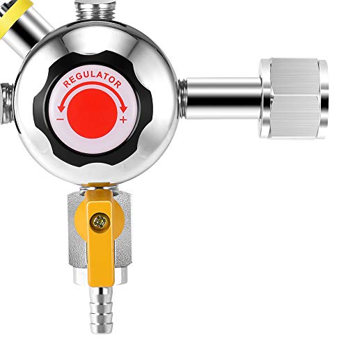 Kacsoo Regulador C02 Regulador de Cerveza con válvula de ventilación de Seguridad, regulador de Doble Calibre C02, Interfaz W21.8, presión de Trabajo 0-90PSI, presión de Botella 0-4500PSI