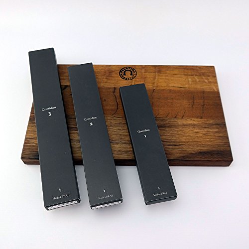 Kai Michel Bras Quotidien BK-0026 - Juego de 3 cuchillos multiusos muy afilados BK-0025, cuchillo grande BK-0027, tabla grande de madera de roble (roble) 35 x 25 cm