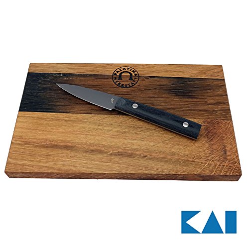 Kai Michel Bras Quotien BK-0025 - Cuchillo pelador ultra afilado (hoja de 7,8 cm + tabla grande de madera de mereno) 25 x 15 cm