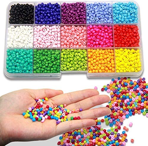 KAIMIRUI 7500 Cuentas de Colores 3mm Mini cuentas de cristal para los niños DIY Bracelet Arte y joyería-Making, cadena de cuentas de fabricación de juego, Fadeless Color(15 Colores)