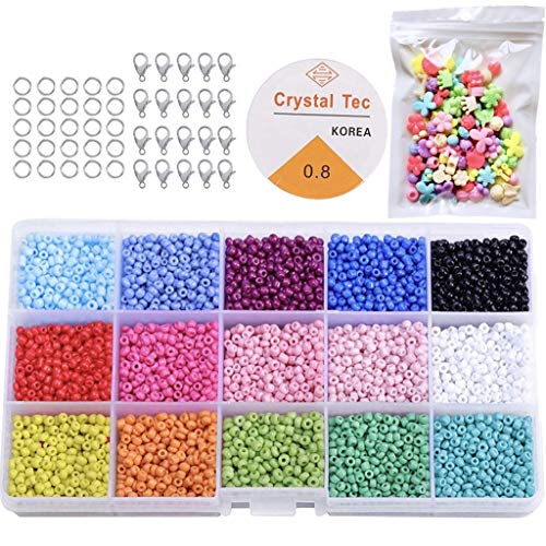 KAIMIRUI 7500 Cuentas de Colores 3mm Mini cuentas de cristal para los niños DIY Bracelet Arte y joyería-Making, cadena de cuentas de fabricación de juego, Fadeless Color(15 Colores)