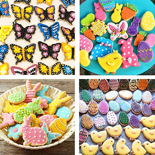 KAISHANE Cortador de galletas de Pascua diseño de conejito de Pascua, huevo, flor, pollo, un pollo fuera de la cáscara, mariposa, conejo, cruz, cortador de galletas con forma de animal 9 piezas