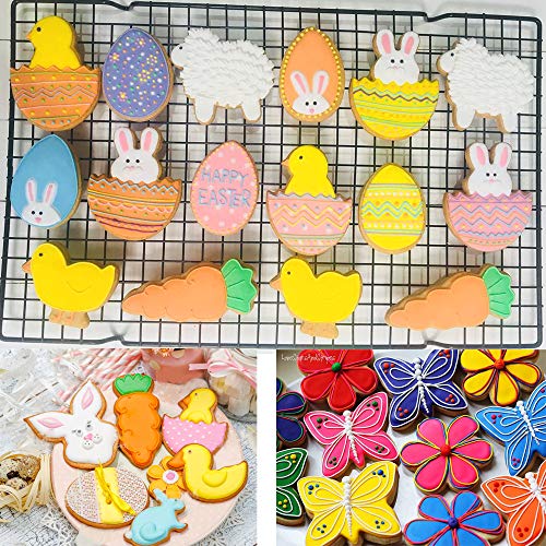 KAISHANE Cortador de galletas de Pascua diseño de conejito de Pascua, huevo, flor, pollo, un pollo fuera de la cáscara, mariposa, conejo, cruz, cortador de galletas con forma de animal 9 piezas