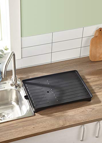 KAKIBLIN - Escurridor de platos de acero inoxidable y escurridor para mostrador de cocina grande con tabla de drenaje, color negro, 16,1 x 10,6 x 6,7 pulgadas
