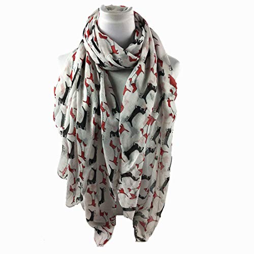 Kanggest.Bufanda Larga de Seda Bufanda de Seda Mujer Mantón Bufanda Largo Elegante Patrón de Perro Salchicha Imprimir Estolas Fular Pañuelo Protector Solar(Beige)