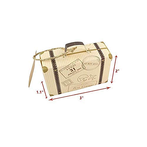 Kaptin - 50 paquetes de mini maletas de caramelo, papel kraft vintage con etiquetas y cordel de arpillera, bolsa de regalo de imitación para boda