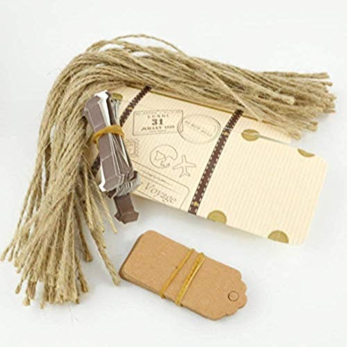 Kaptin - 50 paquetes de mini maletas de caramelo, papel kraft vintage con etiquetas y cordel de arpillera, bolsa de regalo de imitación para boda