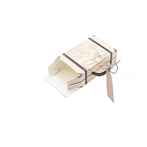 Kaptin - 50 paquetes de mini maletas de caramelo, papel kraft vintage con etiquetas y cordel de arpillera, bolsa de regalo de imitación para boda