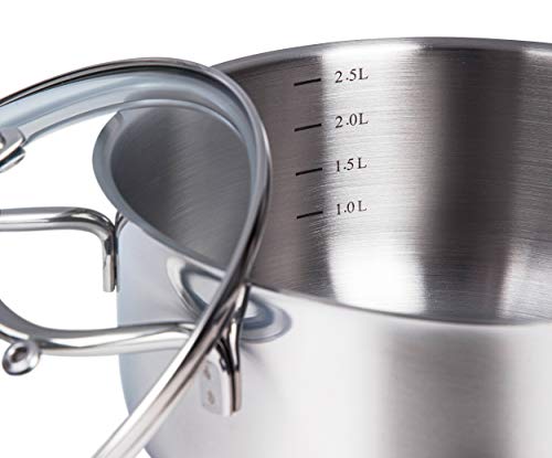 Karcher Jovita - Batería de cocina de acero inoxidable (10 piezas, con tapa de cristal, sartén y cazuela)