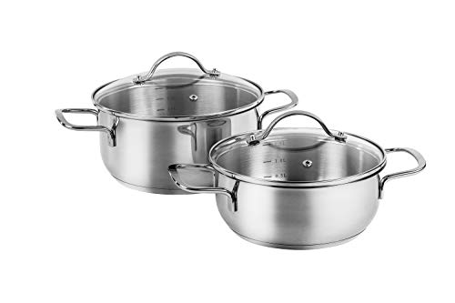 Karcher Jovita - Batería de cocina de acero inoxidable (10 piezas, con tapa de cristal, sartén y cazuela)