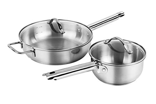 Karcher Jovita - Batería de cocina de acero inoxidable (10 piezas, con tapa de cristal, sartén y cazuela)