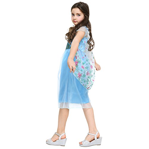 Katara - Vestido azul con flores, de Princesa Elsa de Frozen Fever, para niñas de 8 y 9 años