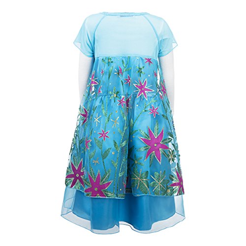 Katara - Vestido azul con flores, de Princesa Elsa de Frozen Fever, para niñas de 8 y 9 años
