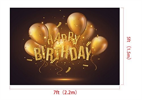 KateHome PHOTOSTUDIOS 2,2x1,5m Feliz cumpleaños Telón de Fondo Glitter Globos de Oro Fotografía Telón de Fondo Microfiber Fiesta de cumpleaños Fondo