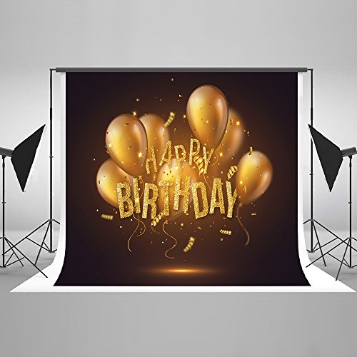 KateHome PHOTOSTUDIOS 2,2x1,5m Feliz cumpleaños Telón de Fondo Glitter Globos de Oro Fotografía Telón de Fondo Microfiber Fiesta de cumpleaños Fondo