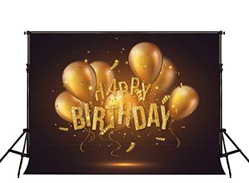 KateHome PHOTOSTUDIOS 2,2x1,5m Feliz cumpleaños Telón de Fondo Glitter Globos de Oro Fotografía Telón de Fondo Microfiber Fiesta de cumpleaños Fondo