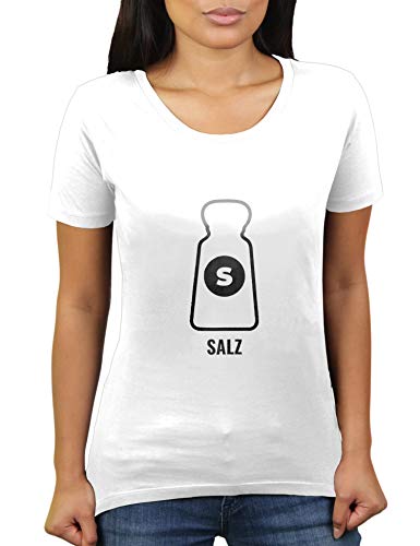 KaterLikoli - Camiseta de manga corta para mujer, diseño de sal y pimienta Blanco M