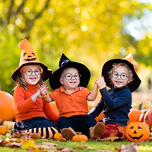 KATOOM 16PCS Gafas de Harry Potter, Gafas Redondas de Infantil, con 6 Hojas Tatuaje para Niños, Gafas Wizard sin Lentes Estilo de Empollón para Materiales de Fiesta de Disfraces Halloween, Negro