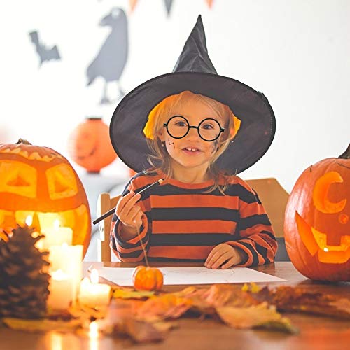 KATOOM 16PCS Gafas de Harry Potter, Gafas Redondas de Infantil, con 6 Hojas Tatuaje para Niños, Gafas Wizard sin Lentes Estilo de Empollón para Materiales de Fiesta de Disfraces Halloween, Negro