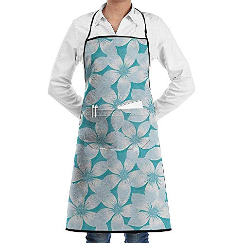 Katrine Store Macro Delantal babero ajustable con flores de hibisco tropical con 2 bolsillos, delantales de cocina para mujeres, hombres, chef