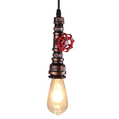 KAWELL Industrial Vintage Lámpara Colgante Luz de Tubo de Agua Lampara de Techo Retro Luz Pendiente E27 Base Hierro para Cafe, Loft, Bar, Restaurante, Estudio, Cocina, Dormitorio, Rust Color